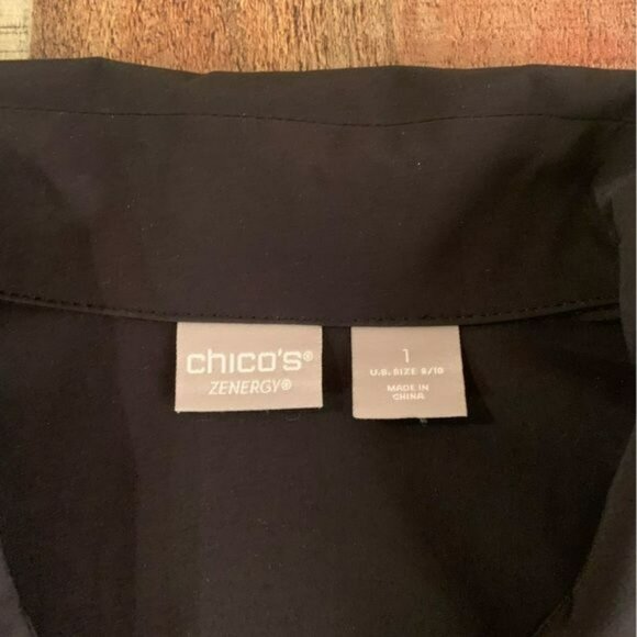 Chico’s womens black full zip lightweight top with ruffle detail -1 - Picture 4 of 8